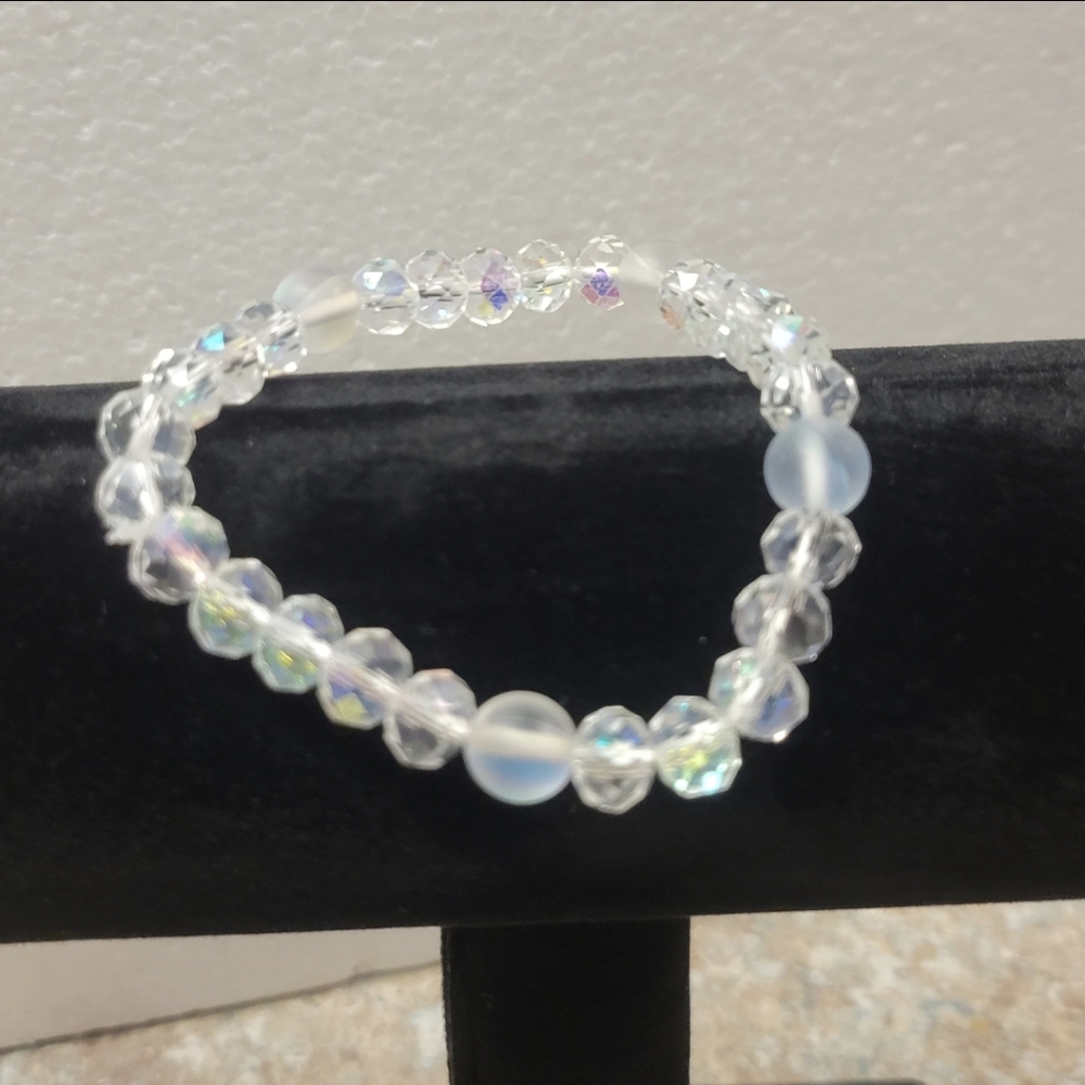 Clear Crystal and Transparent Beaded Stretch Bracelet